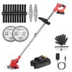 Electric Cordless Grass Trimmer Rechargeable Lawn Mower Weed Cutter With Alloy Saw Blade 2 Alloy Blades 5 Plastic Blades 2 Rechargeable Batteries Goggles Gloves Auxiliary Handle - Image 3