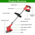 Electric Cordless Grass Trimmer Rechargeable Lawn Mower Weed Cutter With Alloy Saw Blade 2 Alloy Blades 5 Plastic Blades 2 Rechargeable Batteries Goggles Gloves Auxiliary Handle - Image 5