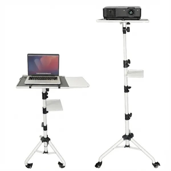 7565e42d-039c-472c-b8e6-15fbc316dce7.jpg Projector Stand 29.5 To 71 Inch Adjustable Tripod 2 Shelves Portable Laptop Cart W Phone Holder - Image 1