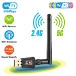 USB WiFi Adapter AC600Mbps 5G/2.4G Dual Band 802.11ac Wireless Network Adapter W/ 2dBi External Antennas For PC Desktop Laptop - Image 6