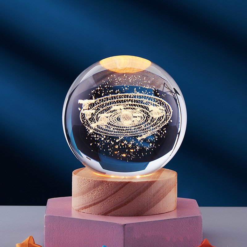 CJJT199669901AZ Crystal Ball 3D Inner Carved Solar System Glowing Night Lights Warm Bedside Light Festival And Kid Gift Night Lamp - Image 1