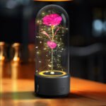 Creative 2 In 1 Rose Flowers LED Light And Bluetooth-compatible Speaker Valentine's Day Gift Rose Luminous Night Light Ornament In Glass Cover - Image 5