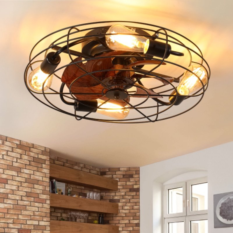 CJTH219519601AZ Lantern Style 20 Inch Farmhouse Low Profile Ceiling Fan Light - Black - Image 1