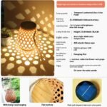 Outdoor Solar Lantern Lights Waterproof High Brightness Hanging Imitation Bamboo Weaving Hollowed Table Lamp Decoration