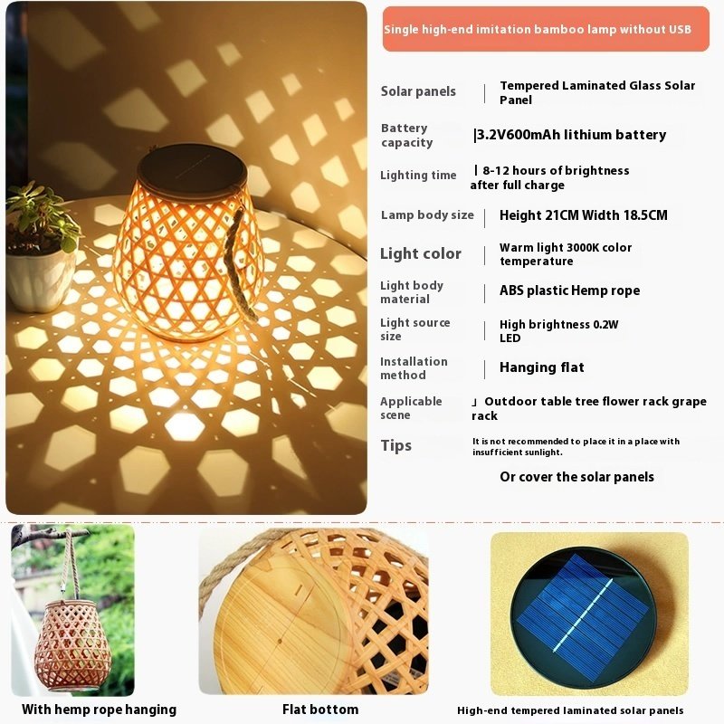 CJYD202529501AZ Outdoor Solar Lantern Lights Waterproof High Brightness Hanging Imitation Bamboo Weaving Hollowed Table Lamp Decoration - Image 1