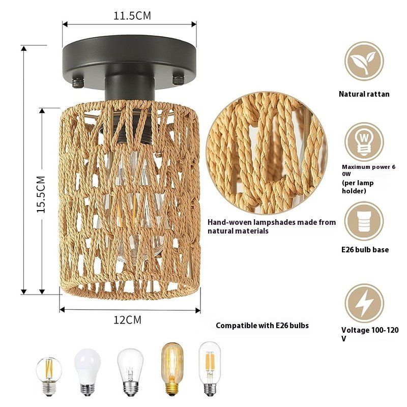CJYD207051301AZ Tea Room Inn Bar Counter Chinese Hemp Rope Woven Chandelier - Bulb Not Included - Image 1